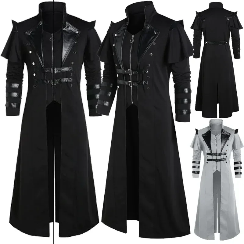 Men'S Fashion Leather Jacket - Disfraz Hombre Vintage Halloween Medieval Steampunk