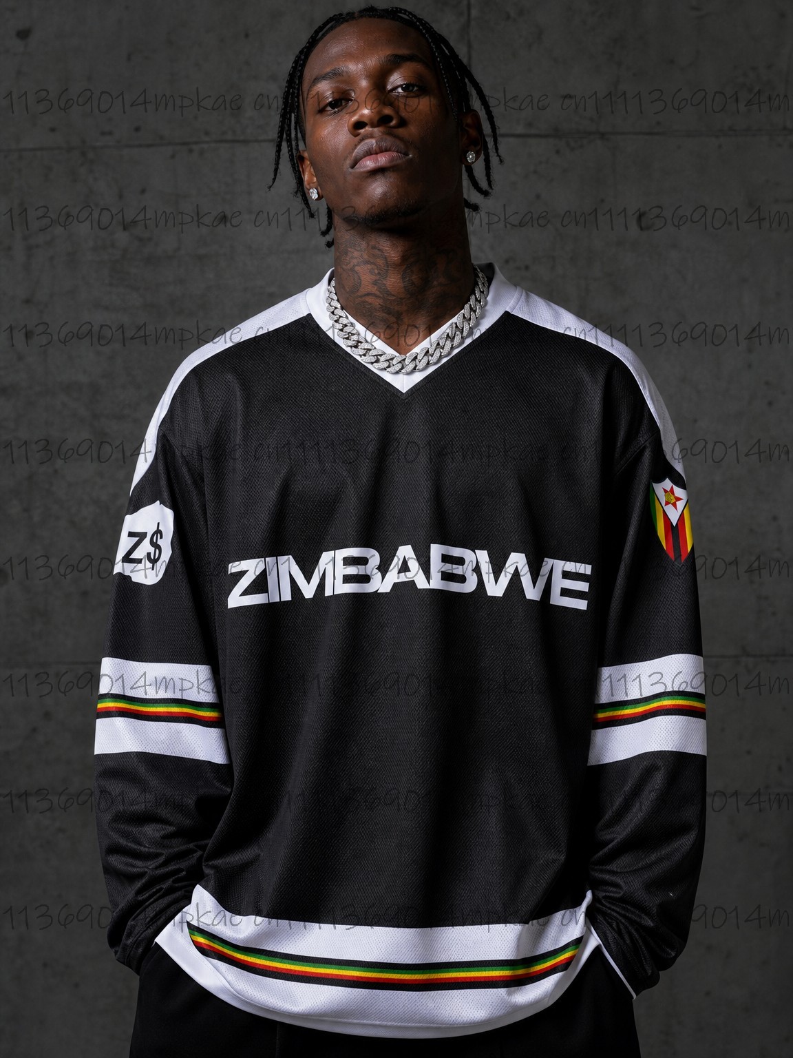 Mens Fashion Casual - Men's Zimbabwe Printed V-Neck Long-Sleeve T-Shirt,