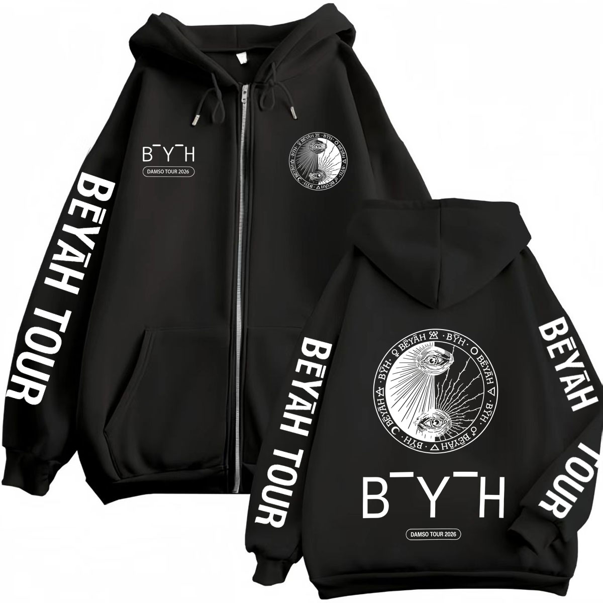 Mens Fashion Zip Up Hoodies - Rapper Damso Beyah Tour 2026 Merch