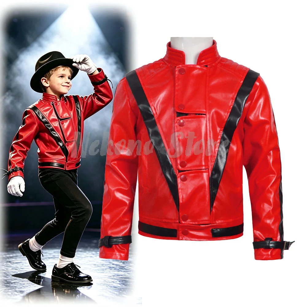 Men'S Fashion Leather Jacket - Michael Jackson Thriller Scary Costume Red