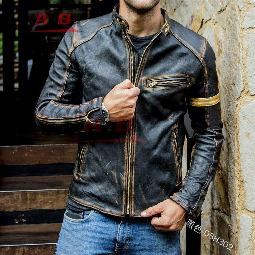Men'S Fashion Leather Jacket - Motorcycle Retro Leather Jacket Streetwear Blazer