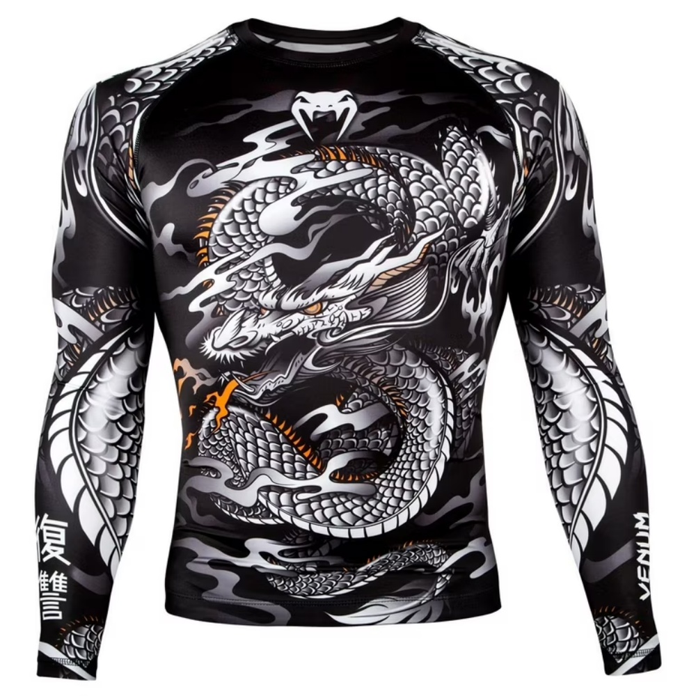 Dragon Pattern Long Sleeve Com - Compression Shirt Workout recension och pris