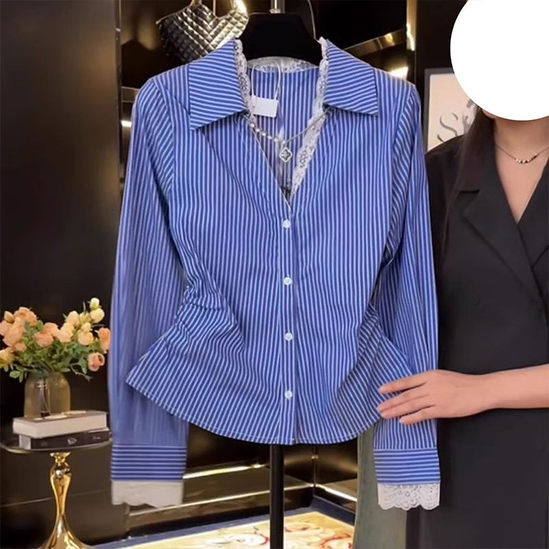Elegant Lace Patchwork Pleated - Polo Shirt Slim recension och pris