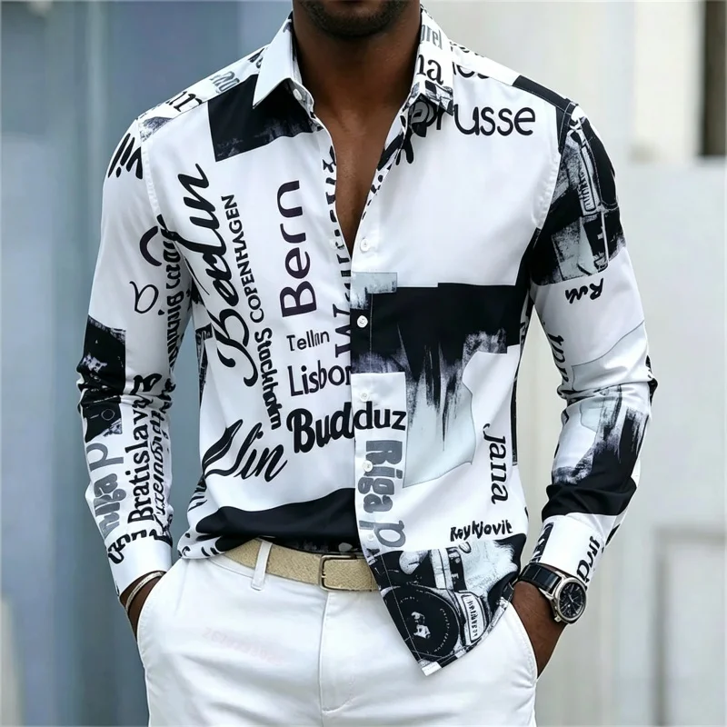 Men's Printed Long-sleeve Shir - Mens Fashion Casual recension och pris