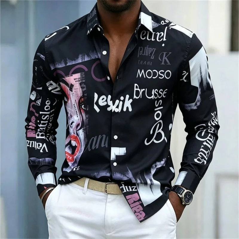 Men's Printed Long-sleeve Shir - Mens Fashion Casual recension och pris