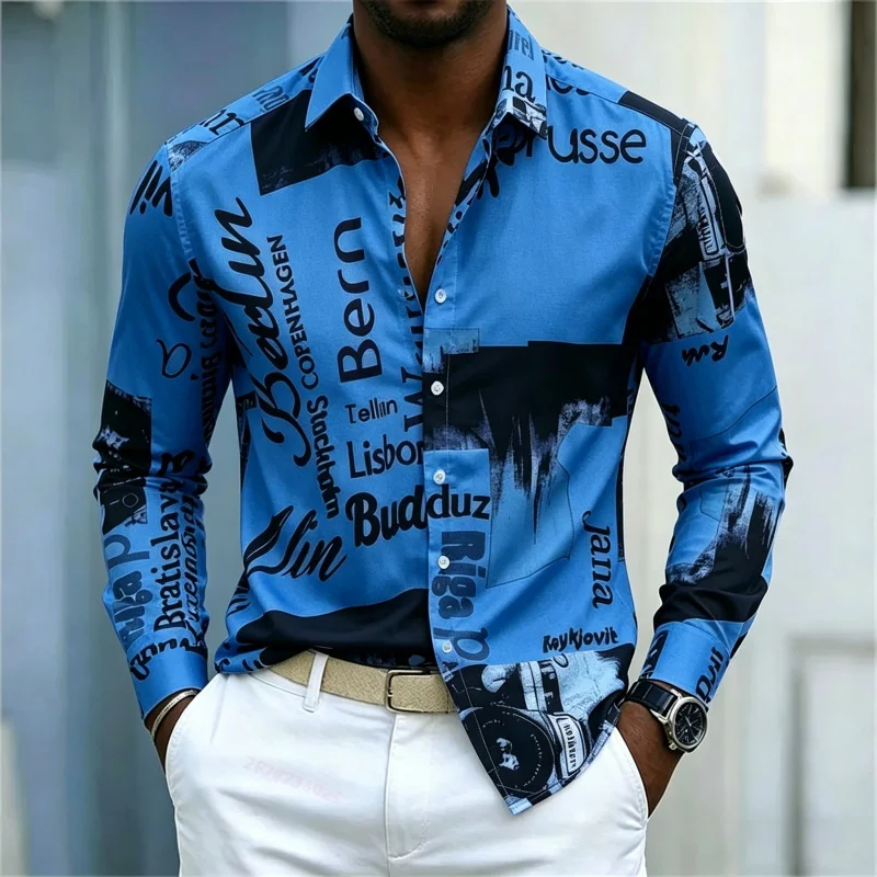 Men's Printed Long-sleeve Shir - Mens Fashion Casual recension och pris