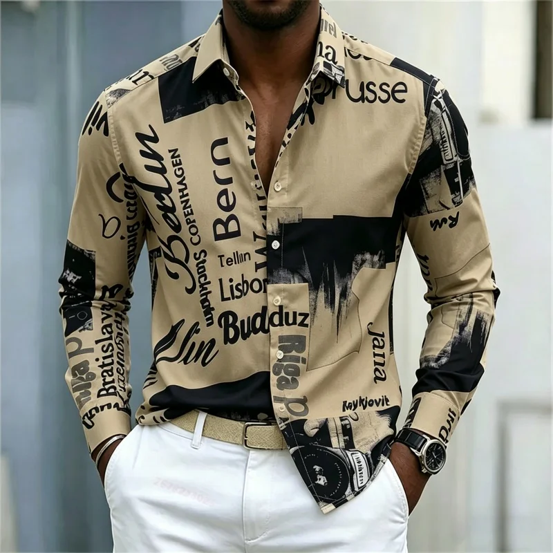 Men's Printed Long-sleeve Shir - Mens Fashion Casual recension och pris