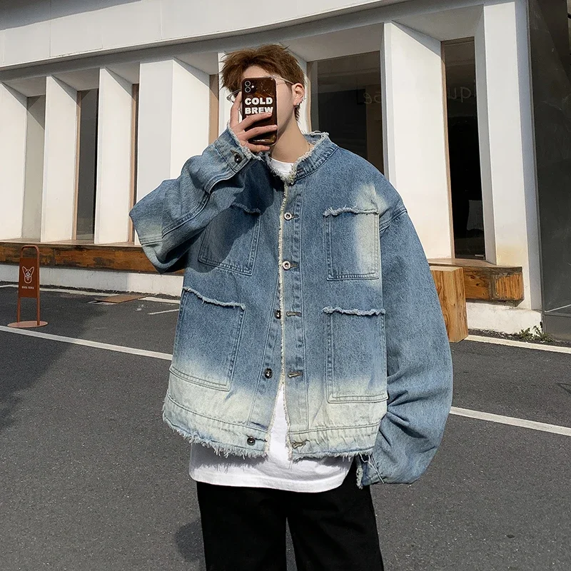 American Retro Hip Pop Raw Edg - Mens Fashion Denim Jacket recension och pris