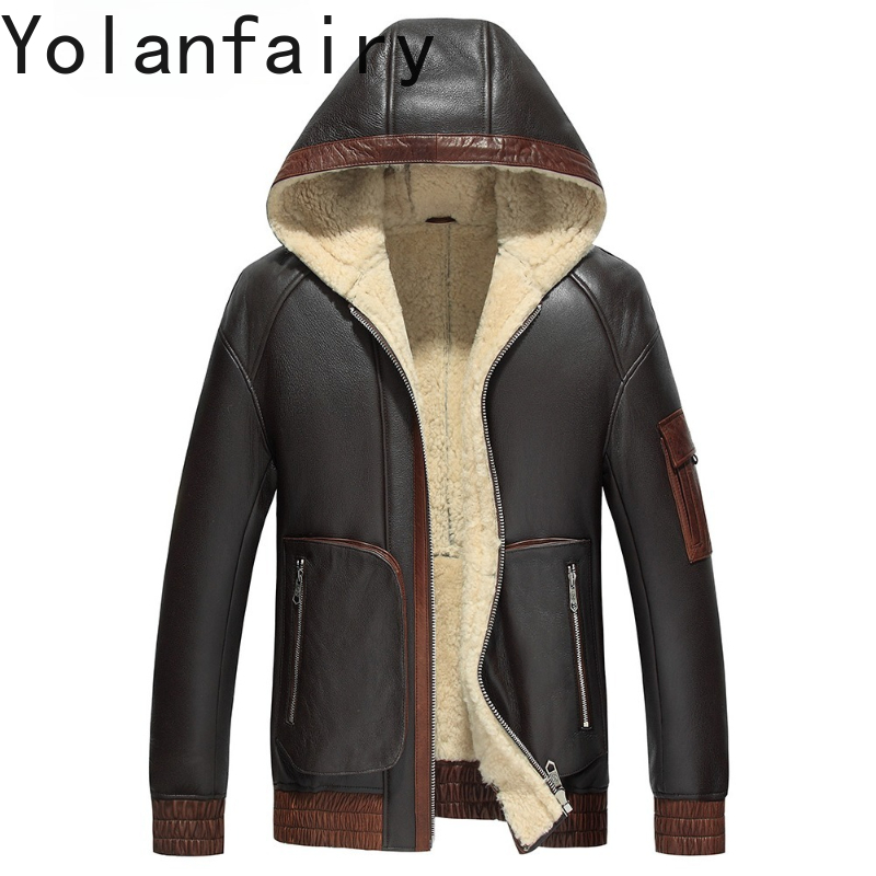 YOLANFAIRY Natural Wool Fur Co - Men'S Fashion Leather Jacket recension och pris