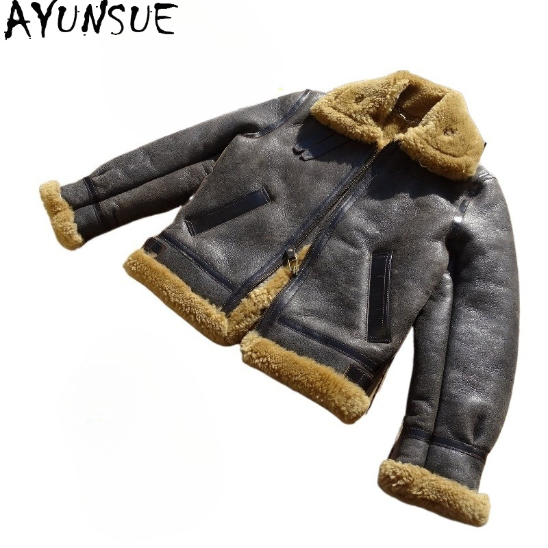 AYUNSUE Natural Wool Fur Coat  - Men'S Fashion Leather Jacket recension och pris