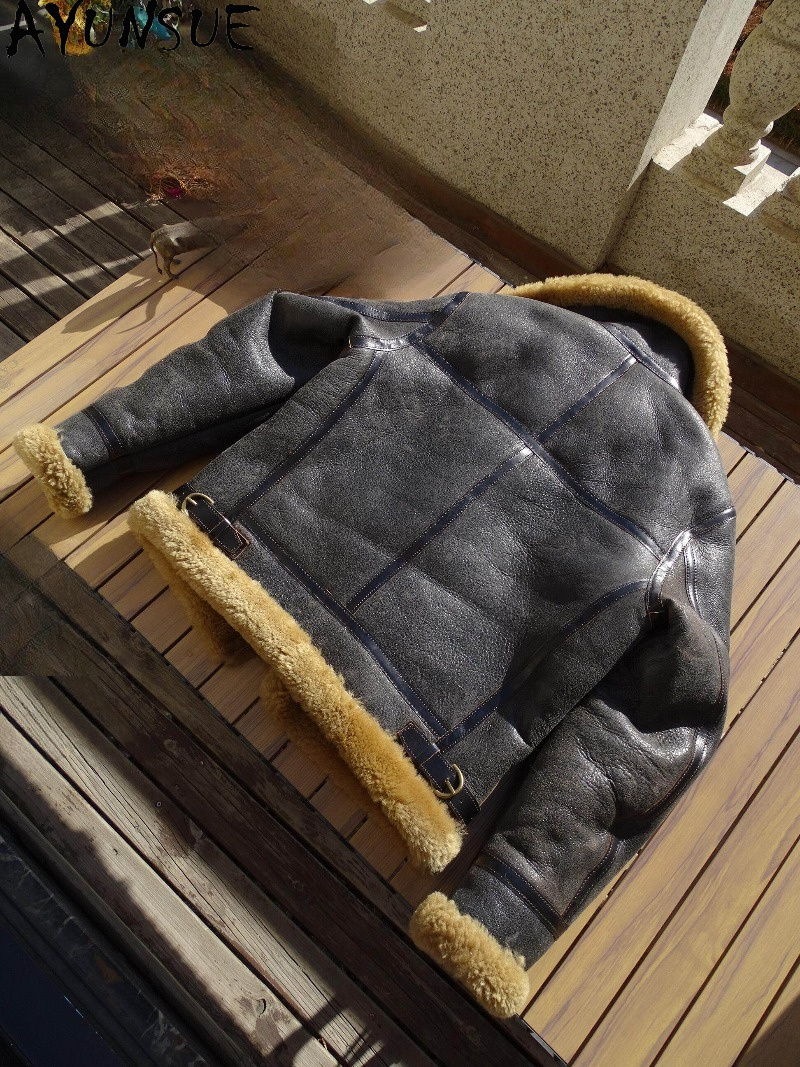 AYUNSUE Natural Wool Fur Coat  - Men'S Fashion Leather Jacket recension och pris