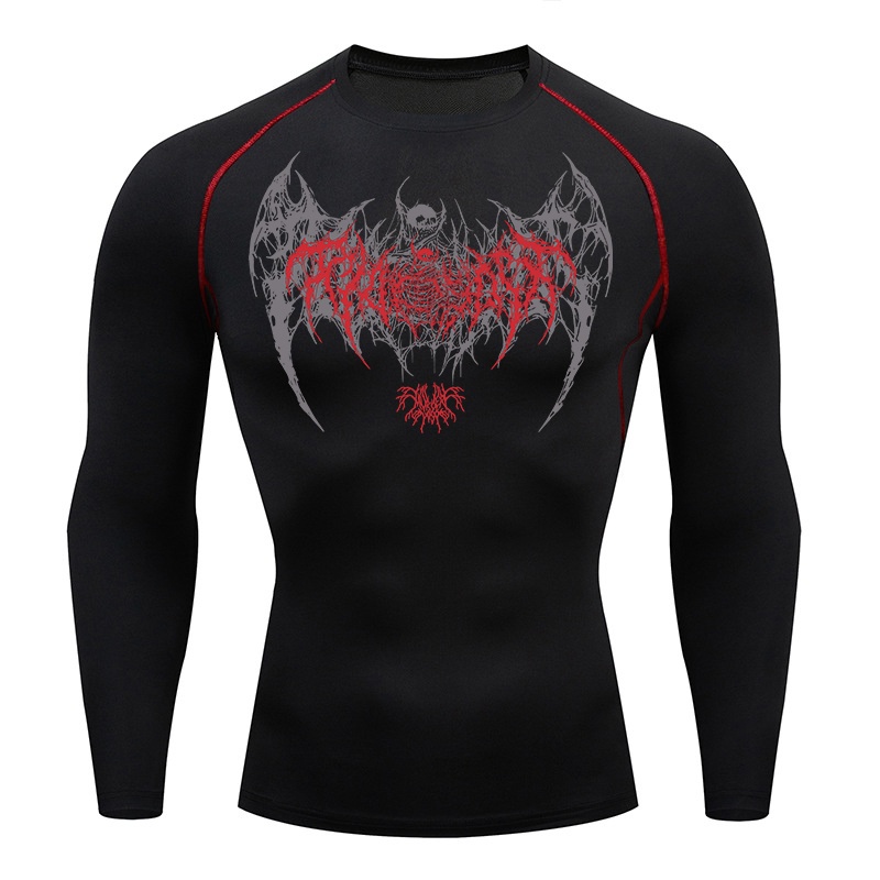 Skull Wings Print Long Sleeve  - Compression Shirt Workout recension och pris