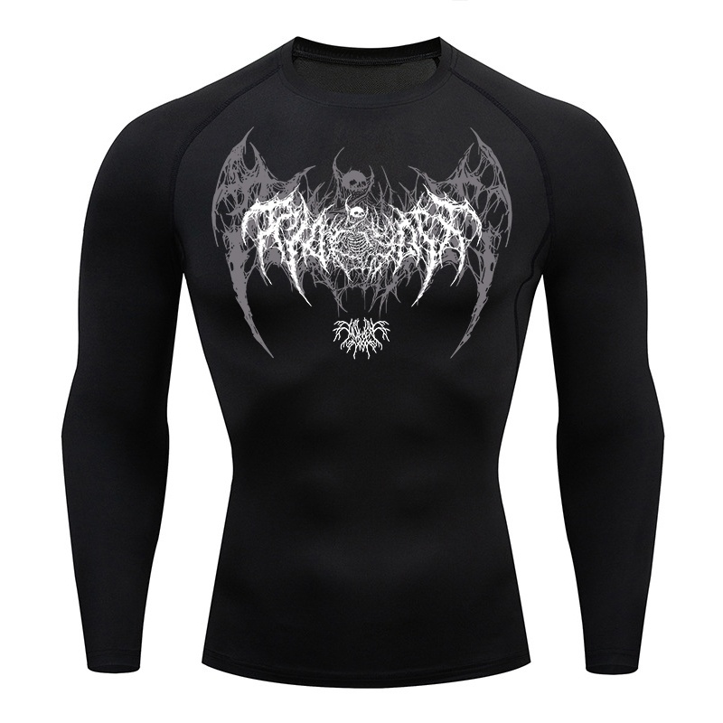 Skull Wings Print Long Sleeve  - Compression Shirt Workout recension och pris