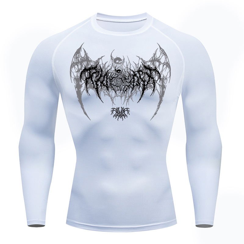 Skull Wings Print Long Sleeve  - Compression Shirt Workout recension och pris