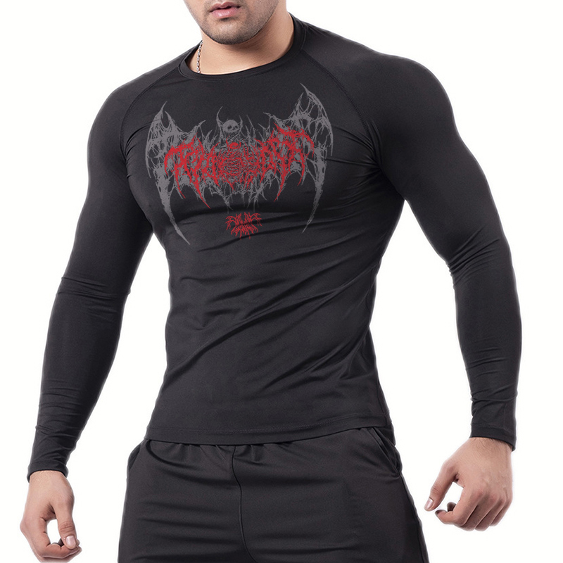 Skull Wings Print Long Sleeve  - Compression Shirt Workout recension och pris