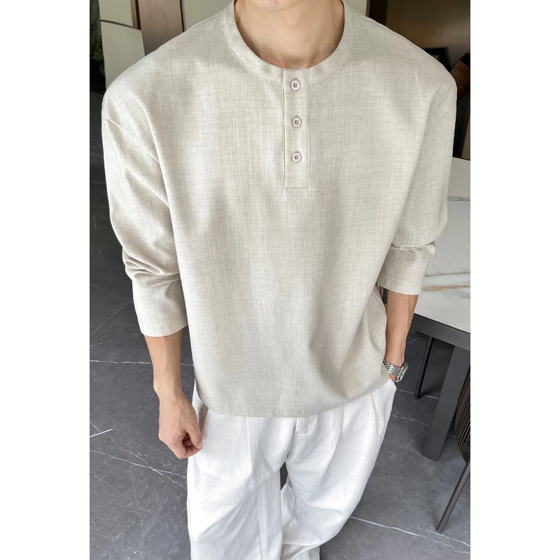 Mens Casual Faux Linen Henley  - Mens Fashion Casual recension och pris