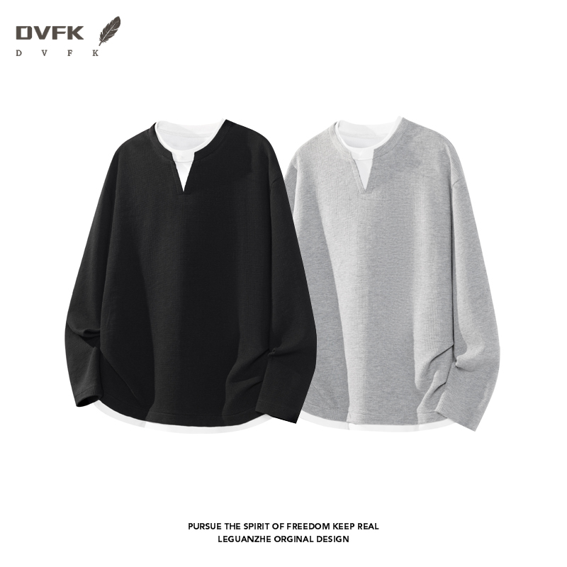 Men Fake Two Piece Long Sleeve - Mens Fashion Casual recension och pris
