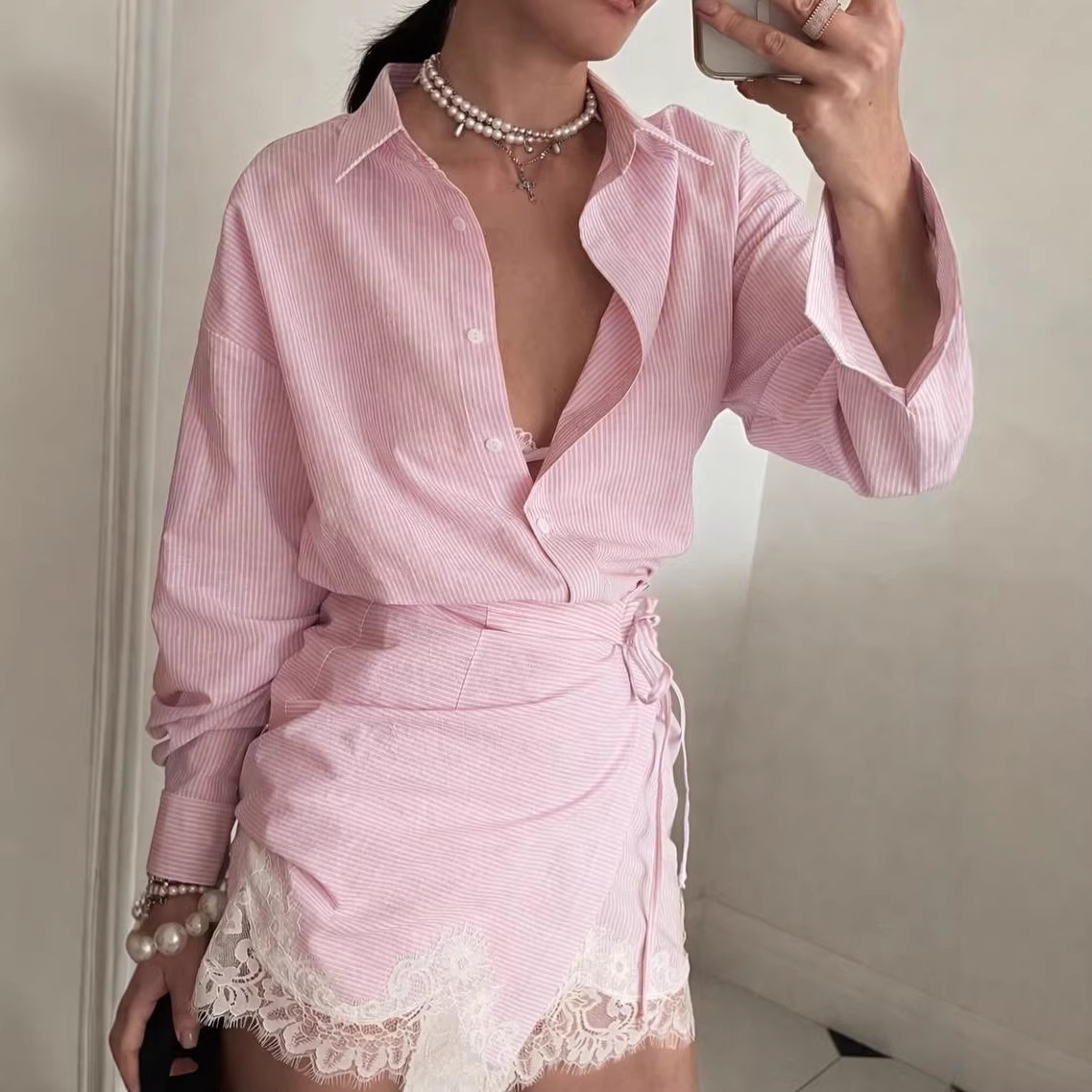 Women's Lace Striped Long Slee - Polo Shirt Slim recension och pris